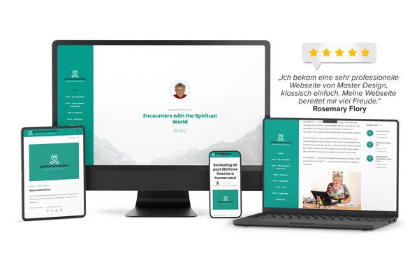 Website-Launch spiritual-encounters.com – moderne WordPress-Website mit klassischem, ruhigem Design, sichtbar auf Desktop, Tablet und Smartphone.