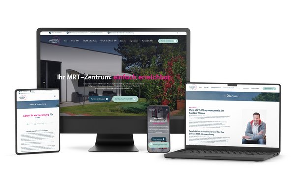 Website der Diagnosepraxis Perchtoldsdorf auf Desktop, Tablet und Smartphone mit klarer Navigation