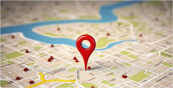 Roter Standortmarker auf einer Stadtkarte, der die gezielte Kundenansprache durch SEA symbolisiert