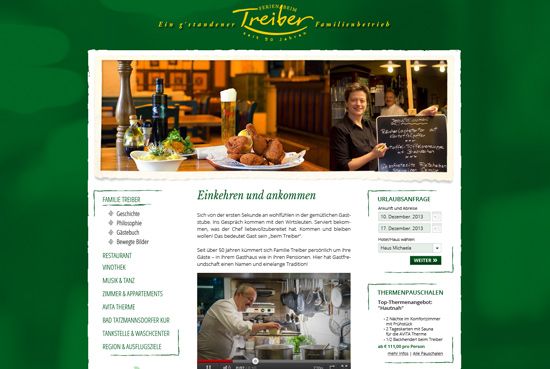 Website für das Erlebnisgasthaus Treiber