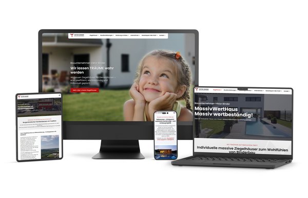 Website der Viktor Binder GmbH auf Desktop, Tablet und Smartphone – mit modernem Design, neuen Texten und klarer Navigation.